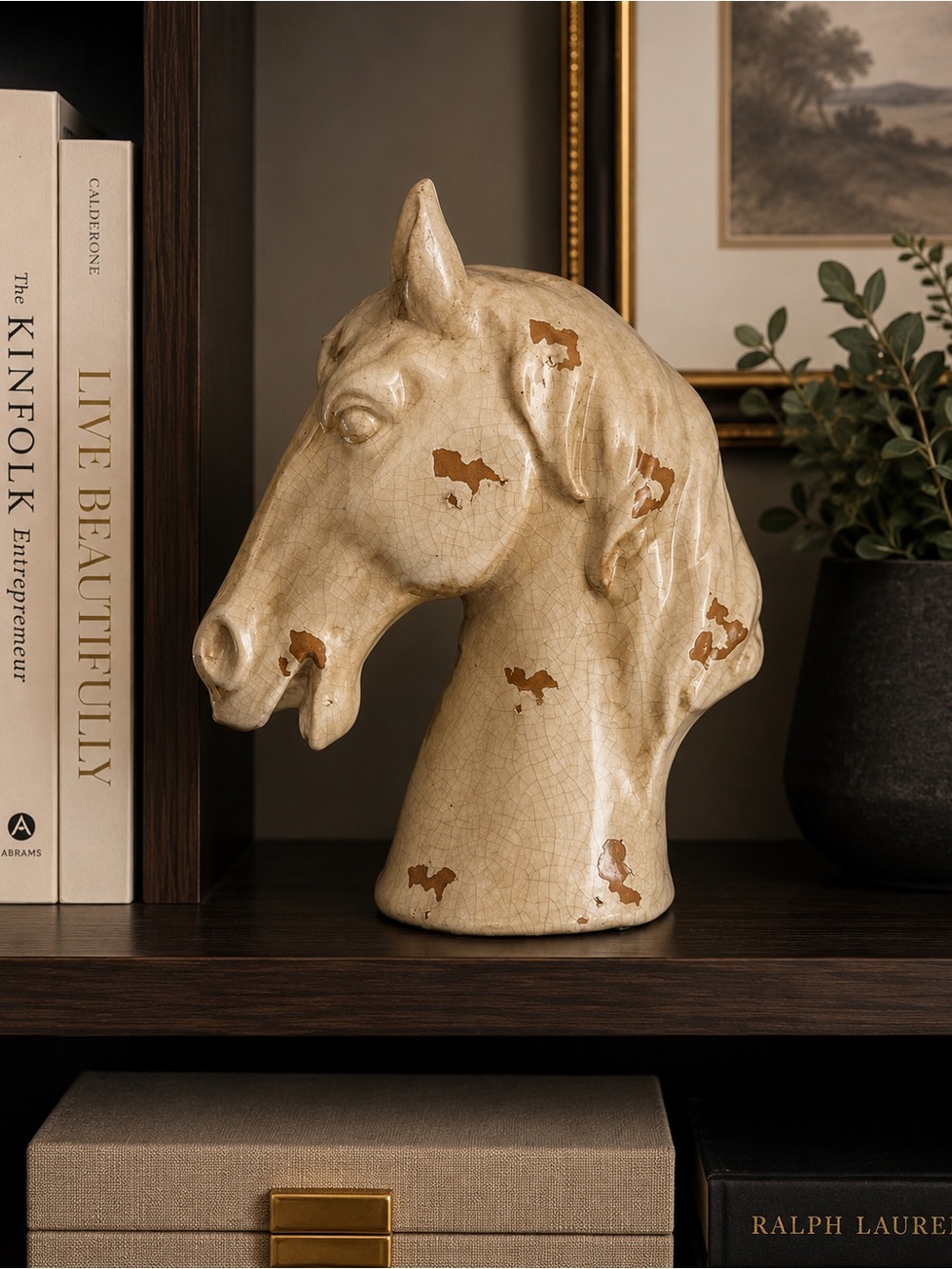 Distressed Crackle Glaze Ceramic Horse Head Bust